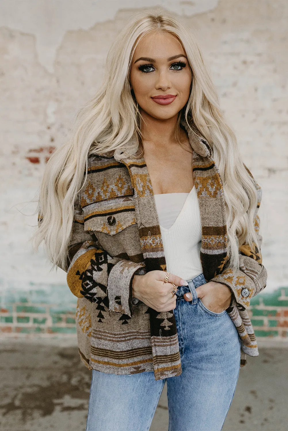 Western Aztec Print Jacket Shacket