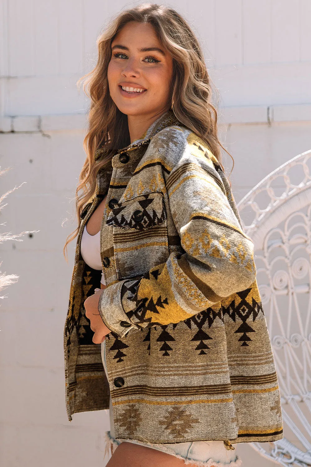 Western Aztec Print Jacket Shacket