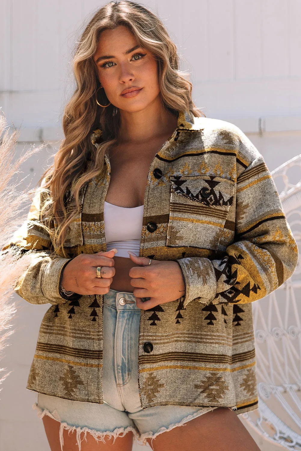 Western Aztec Print Jacket Shacket