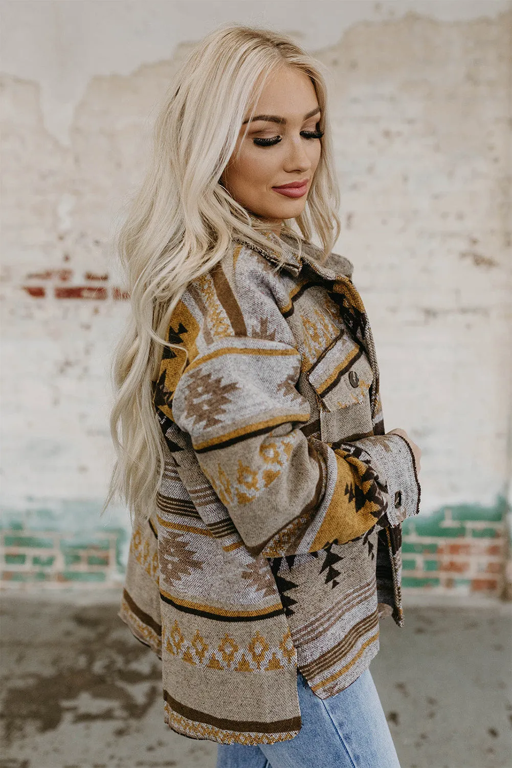 Western Aztec Print Jacket Shacket