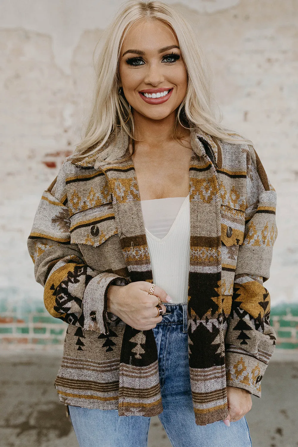 Western Aztec Print Jacket Shacket