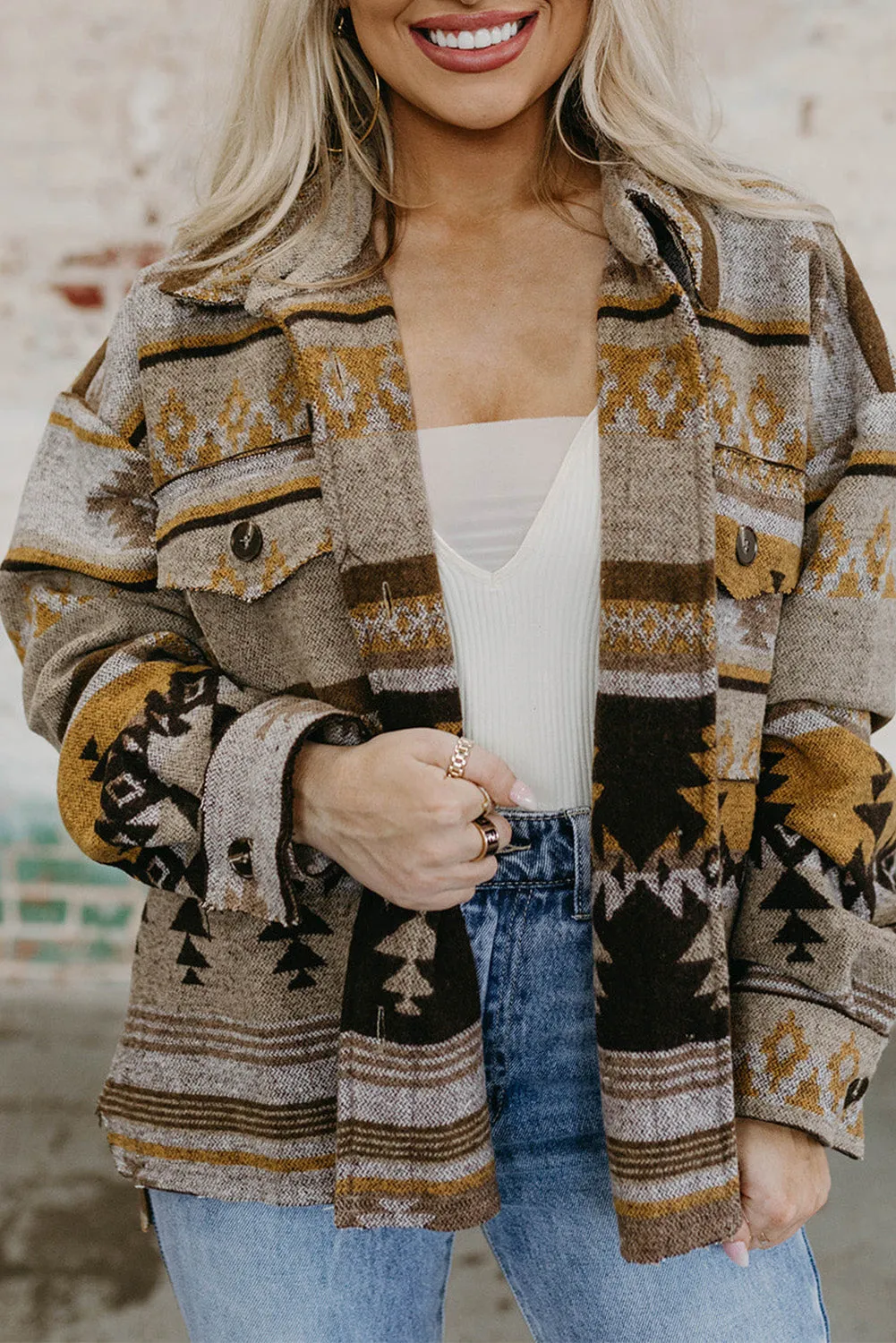 Western Aztec Print Jacket Shacket