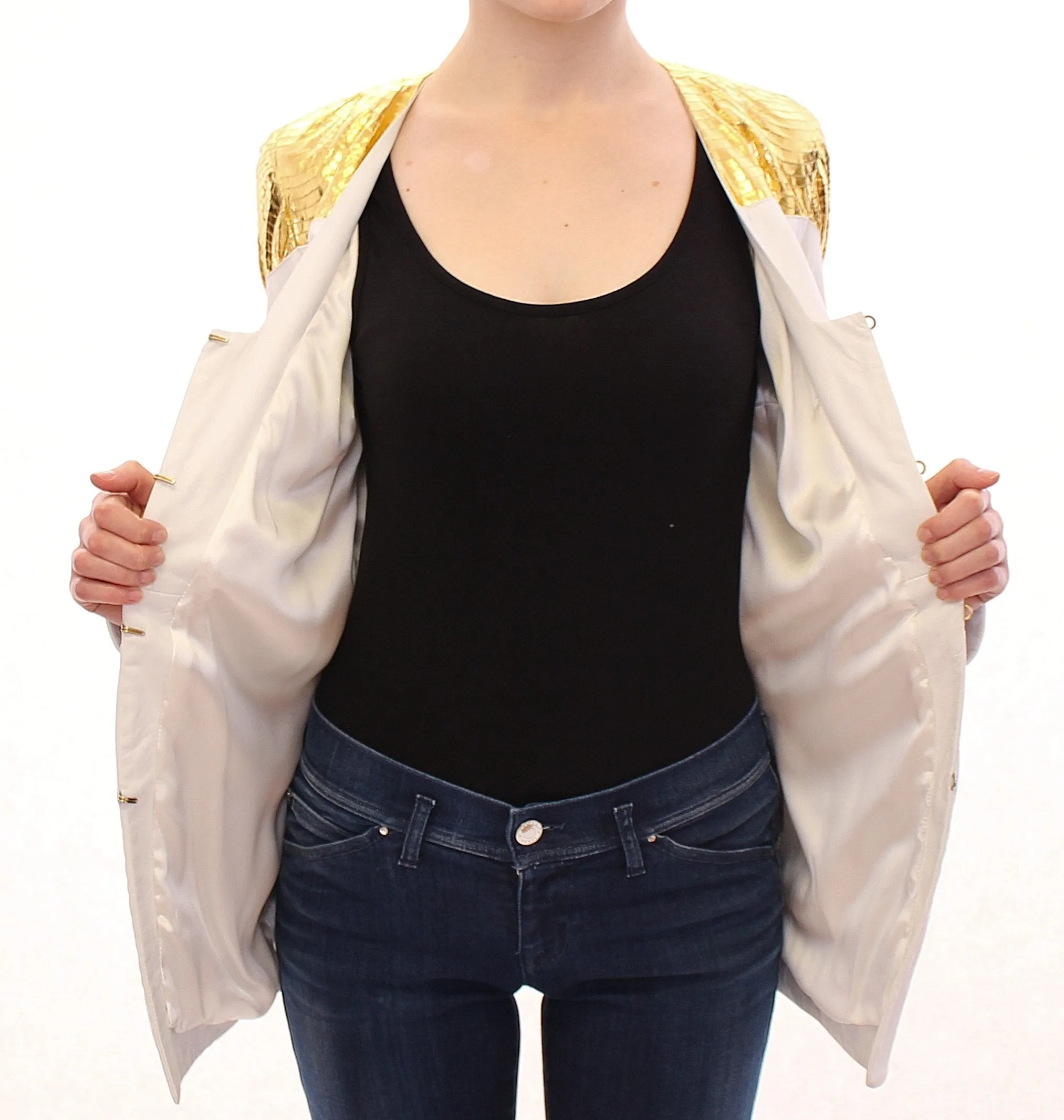 White Gold Metallic Leather Jacket