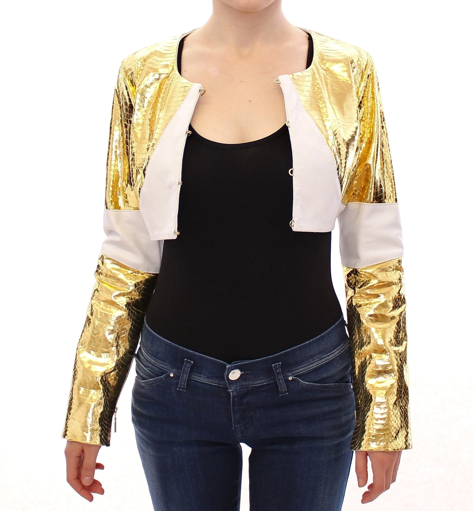 White Gold Metallic Leather Jacket