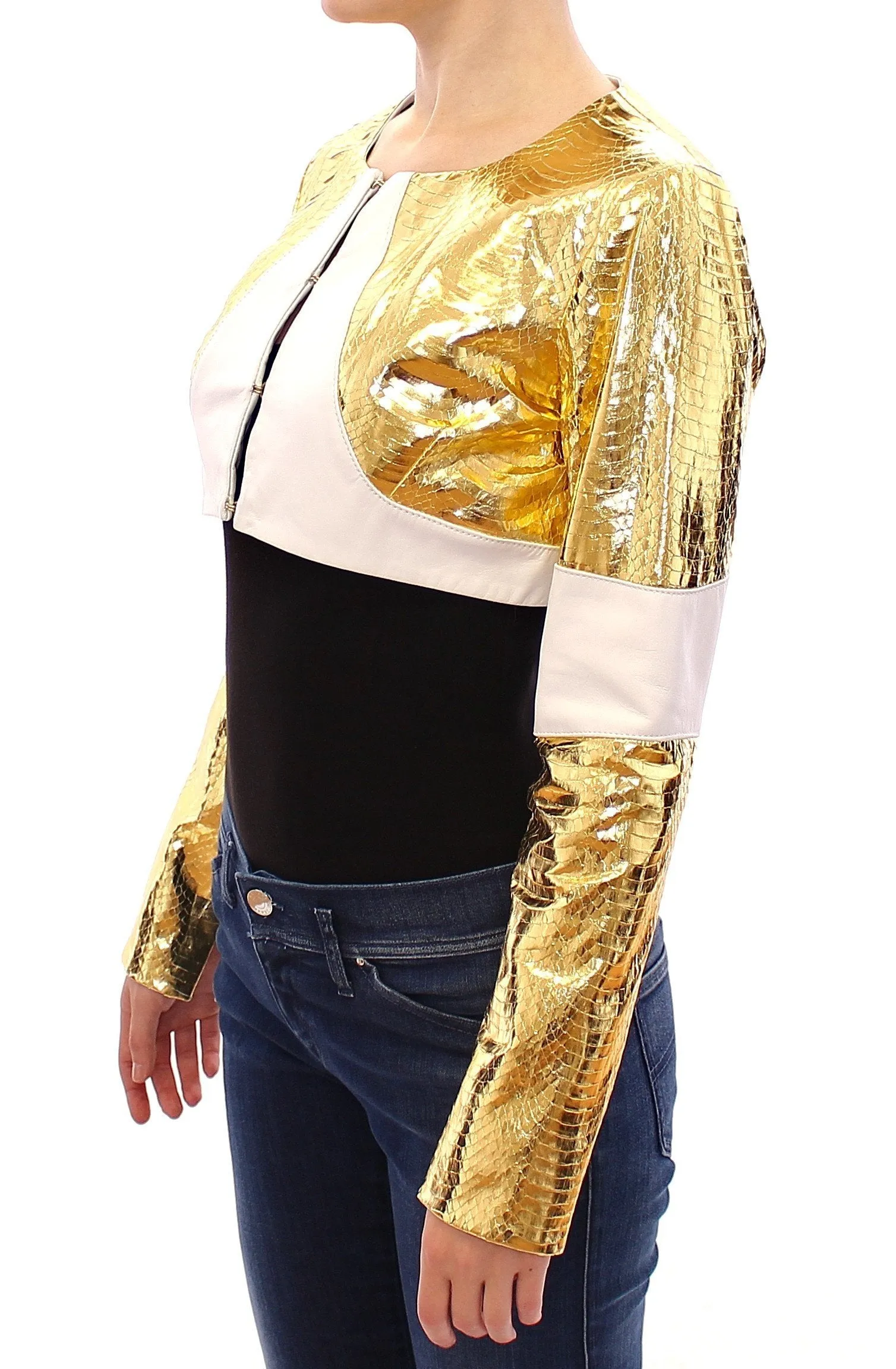 White Gold Metallic Leather Jacket