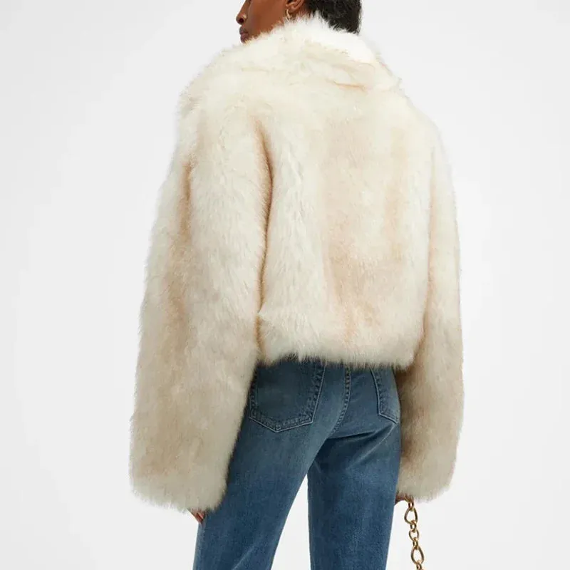 Winter Best variety Jacket Women Runway Luxury Fashion Yellow Fur Coat Gradient Outerwear Thicken Fur Cropped Record-breaking sale Fox Fluffy Faux Brand