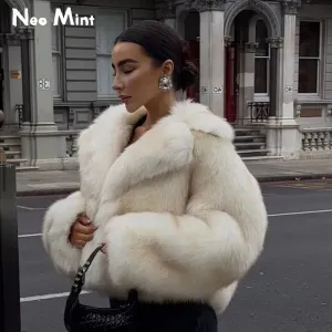Winter Best variety Jacket Women Runway Luxury Fashion Yellow Fur Coat Gradient Outerwear Thicken Fur Cropped Record-breaking sale Fox Fluffy Faux Brand