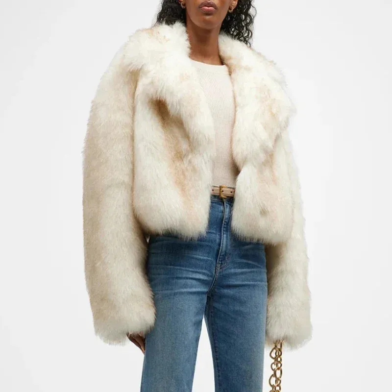 Winter Best variety Jacket Women Runway Luxury Fashion Yellow Fur Coat Gradient Outerwear Thicken Fur Cropped Record-breaking sale Fox Fluffy Faux Brand
