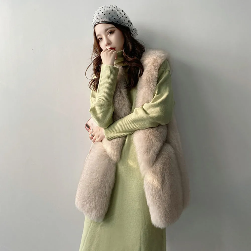 Winter Luxury Real Fur Gilets Women Fox Vests Stylish Design Waistcoats