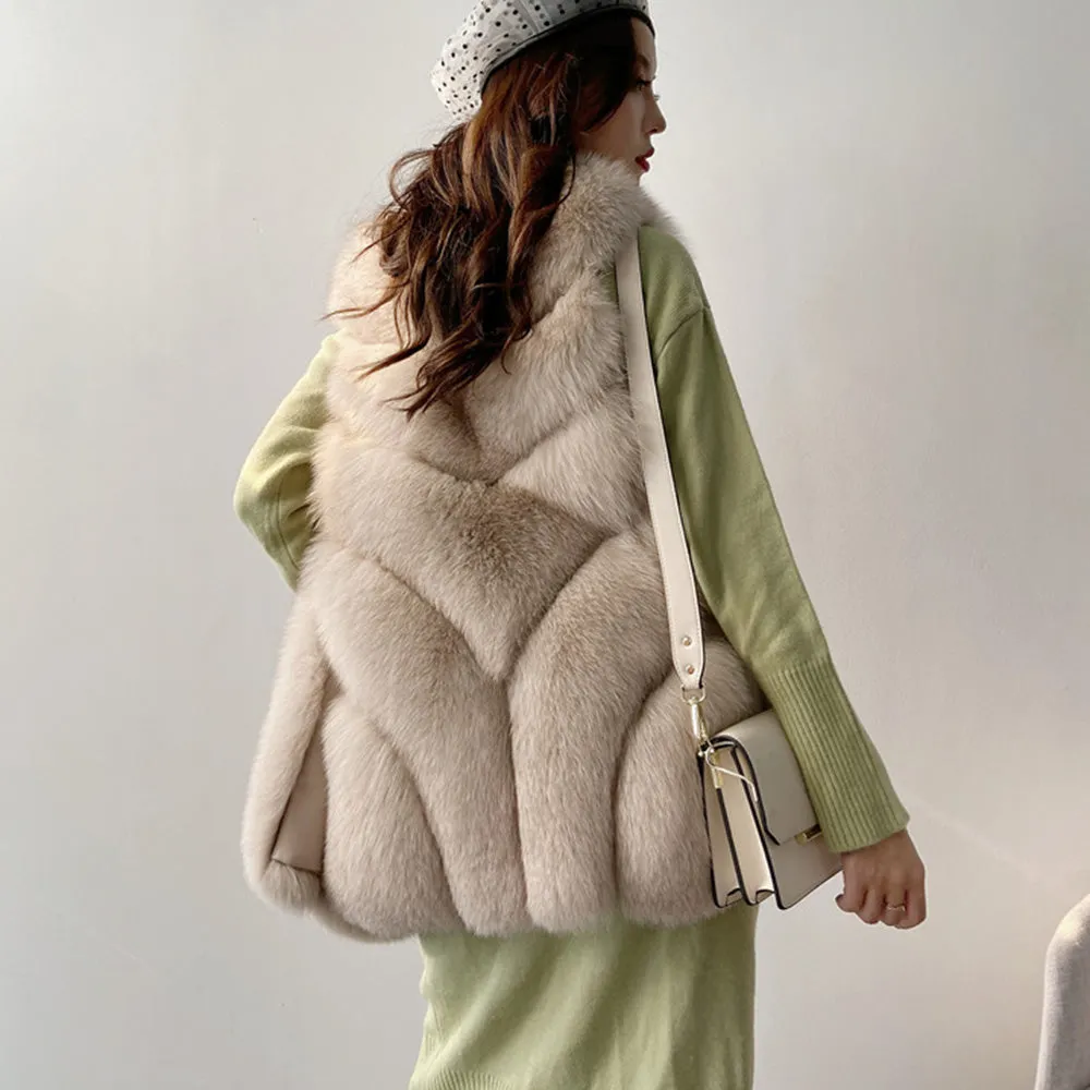 Winter Luxury Real Fur Gilets Women Fox Vests Stylish Design Waistcoats