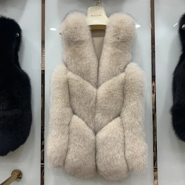 Winter Luxury Real Fur Gilets Women Fox Vests Stylish Design Waistcoats