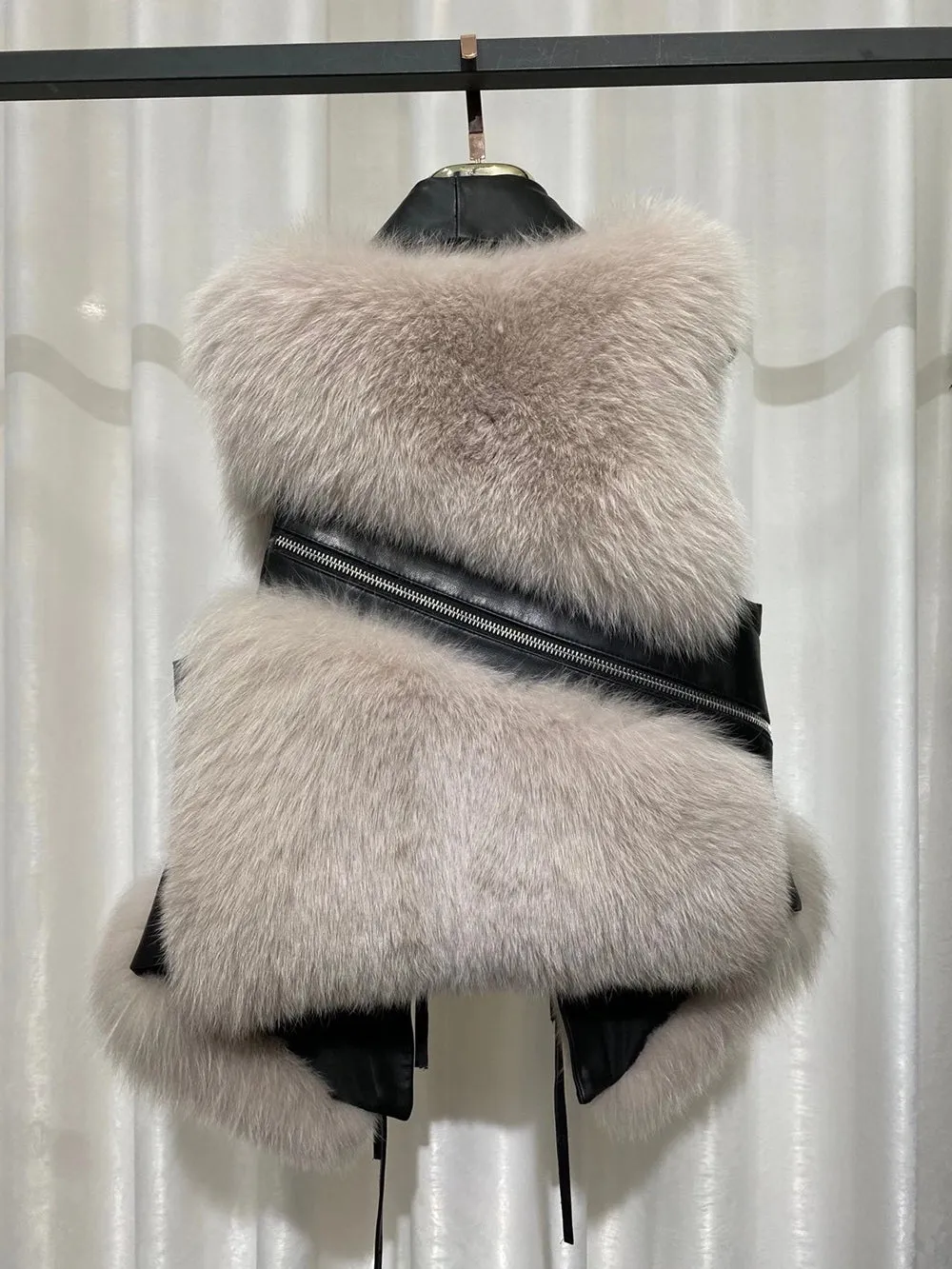 Winter Luxury Women Real Fox Fur Vest Genuine Sheepskin Leather Gilets