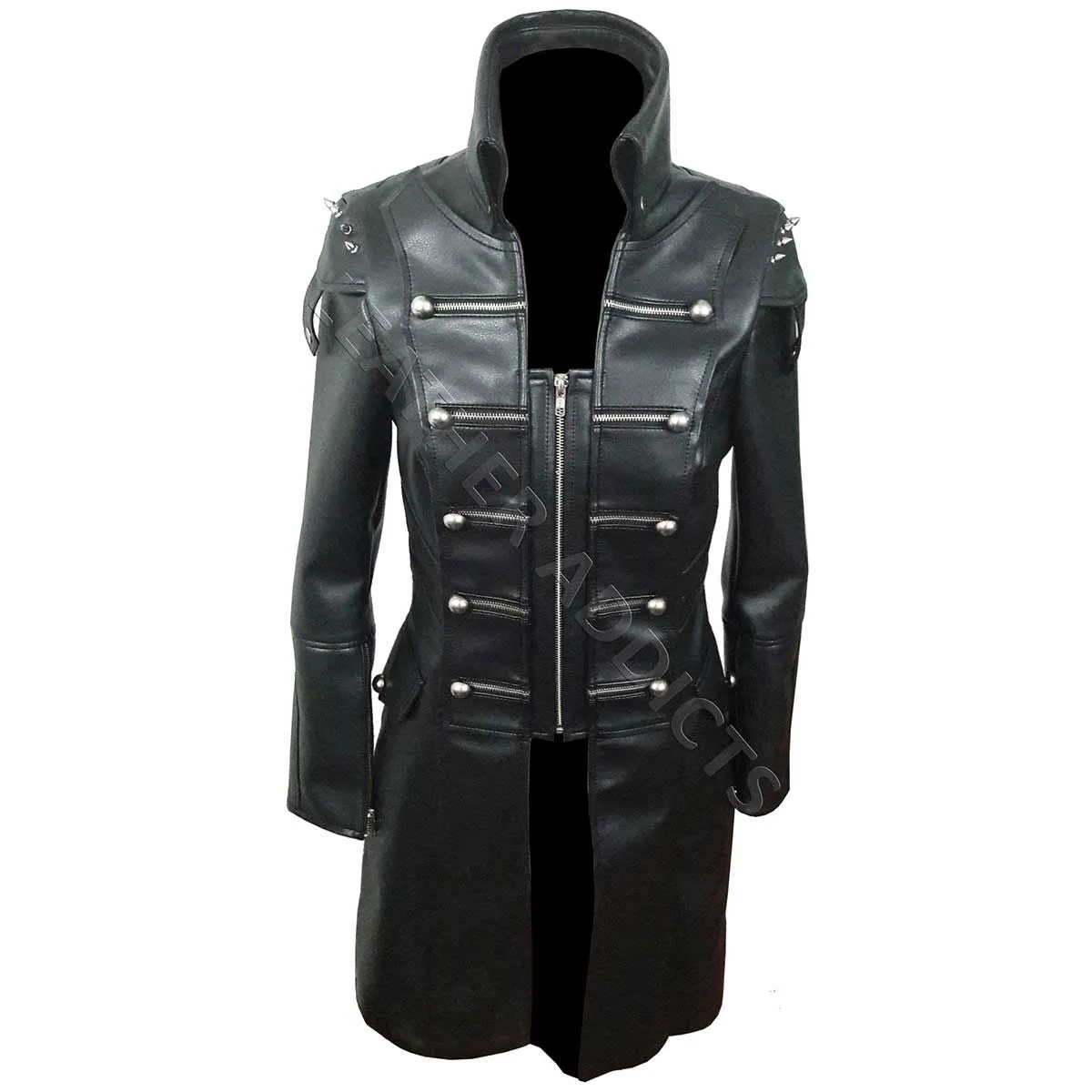 Women Black Cow Leather Goth Matrix Trench Coat Steampunk Coat - T22
