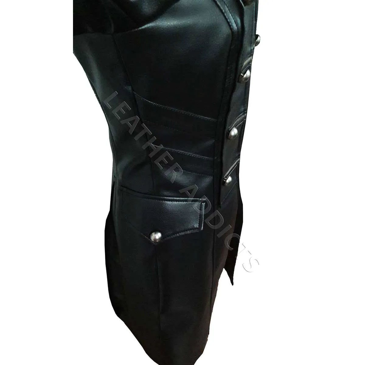 Women Black Cow Leather Goth Matrix Trench Coat Steampunk Coat - T22