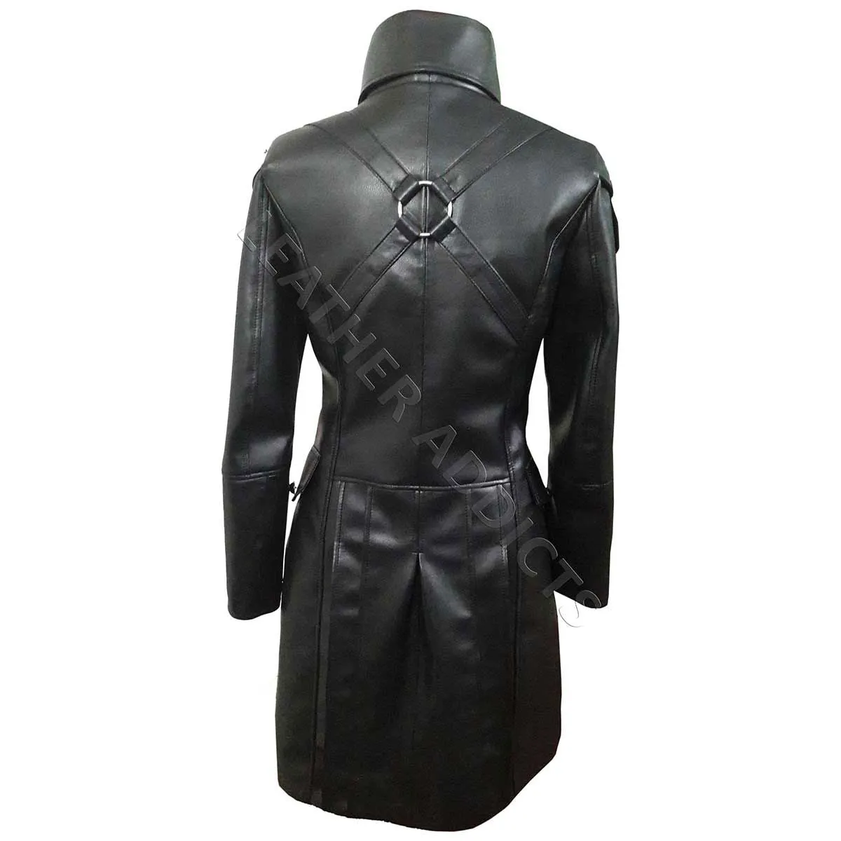 Women Black Cow Leather Goth Matrix Trench Coat Steampunk Coat - T22