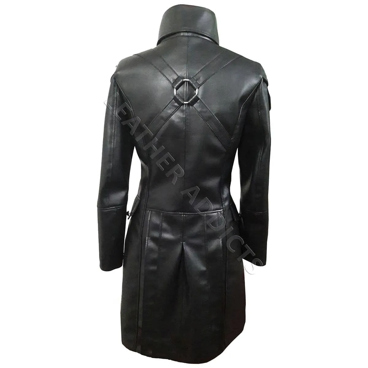 Women Black Cow Leather Goth Matrix Trench Coat Steampunk Coat - T22