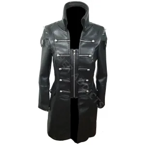 Women Black Cow Leather Goth Matrix Trench Coat Steampunk Coat - T22