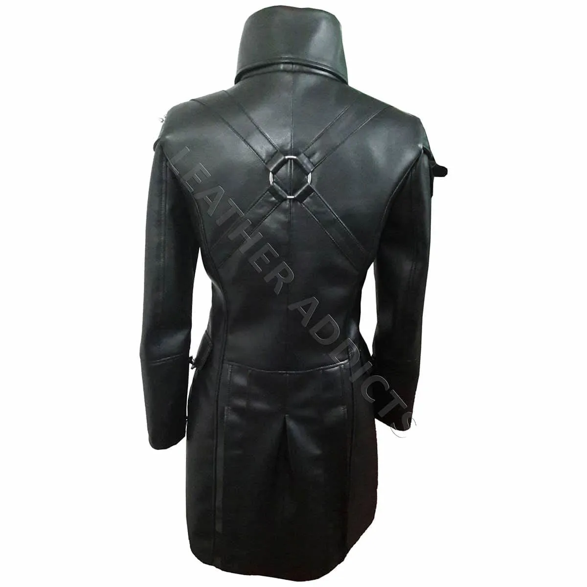 Women Black Cow Leather Goth Matrix Trench Coat Steampunk Coat - T22