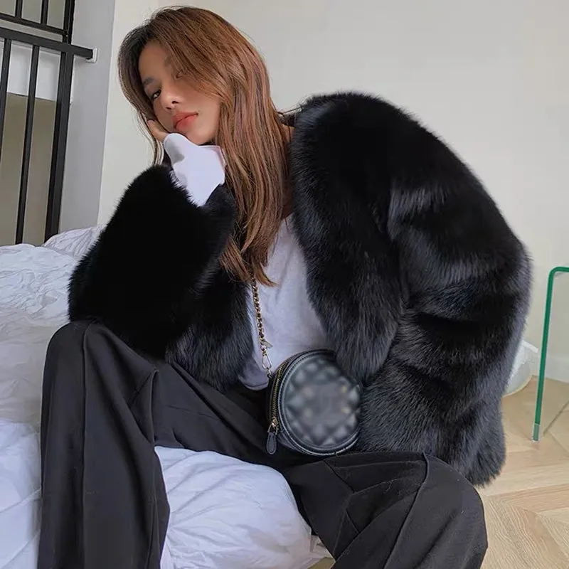 Women Fluffy Fox Fur Coat Long Sleeve Full Fur Overcoat Luxury Warm Winter 2022 New 4906
