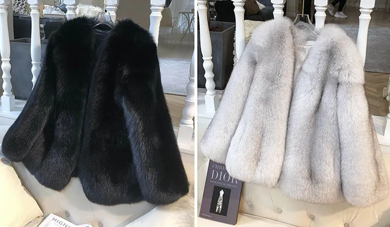 Women Fluffy Fox Fur Coat Long Sleeve Full Fur Overcoat Luxury Warm Winter 2022 New 4906