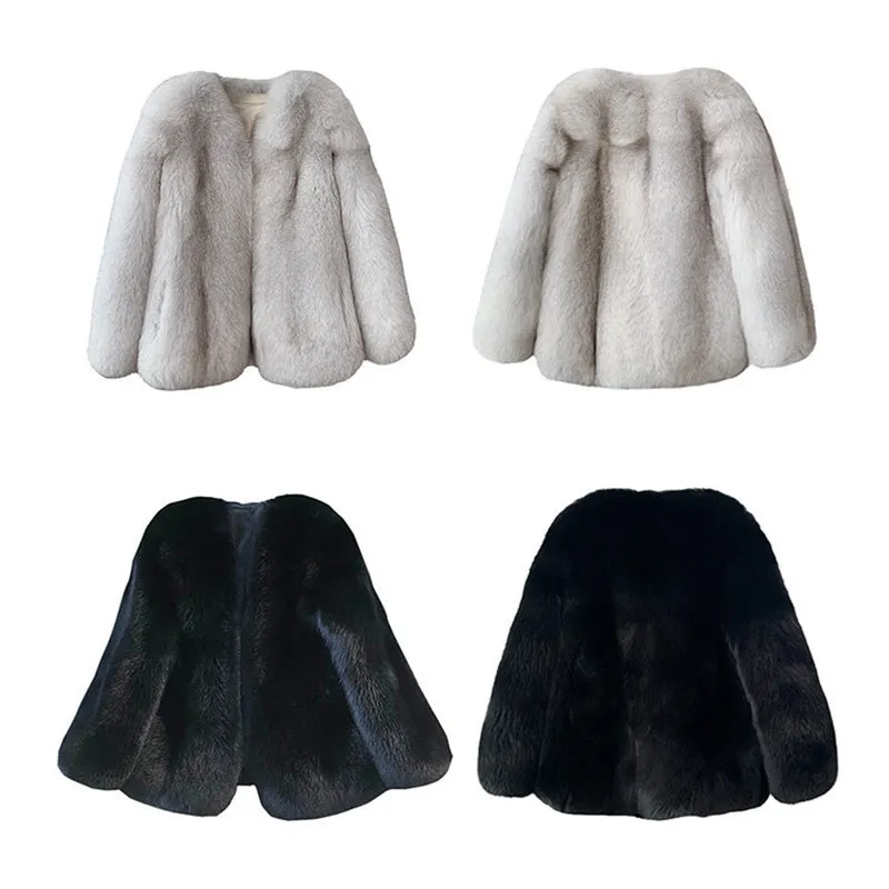 Women Fluffy Fox Fur Coat Long Sleeve Full Fur Overcoat Luxury Warm Winter 2022 New 4906
