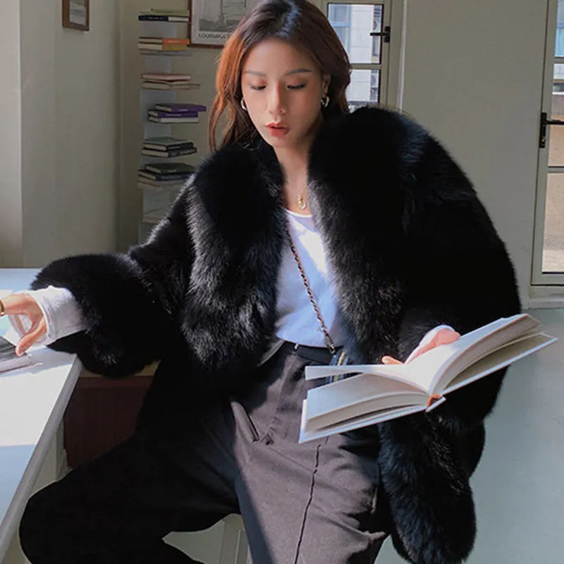 Women Fluffy Fox Fur Coat Long Sleeve Full Fur Overcoat Luxury Warm Winter 2022 New 4906