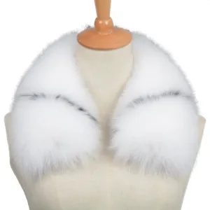Women Fox Fur Shawl Black Mix White Real Fur Fluffy Collar