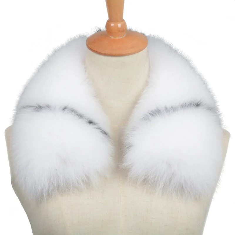 Women Fox Fur Shawl Black Mix White Real Fur Fluffy Collar