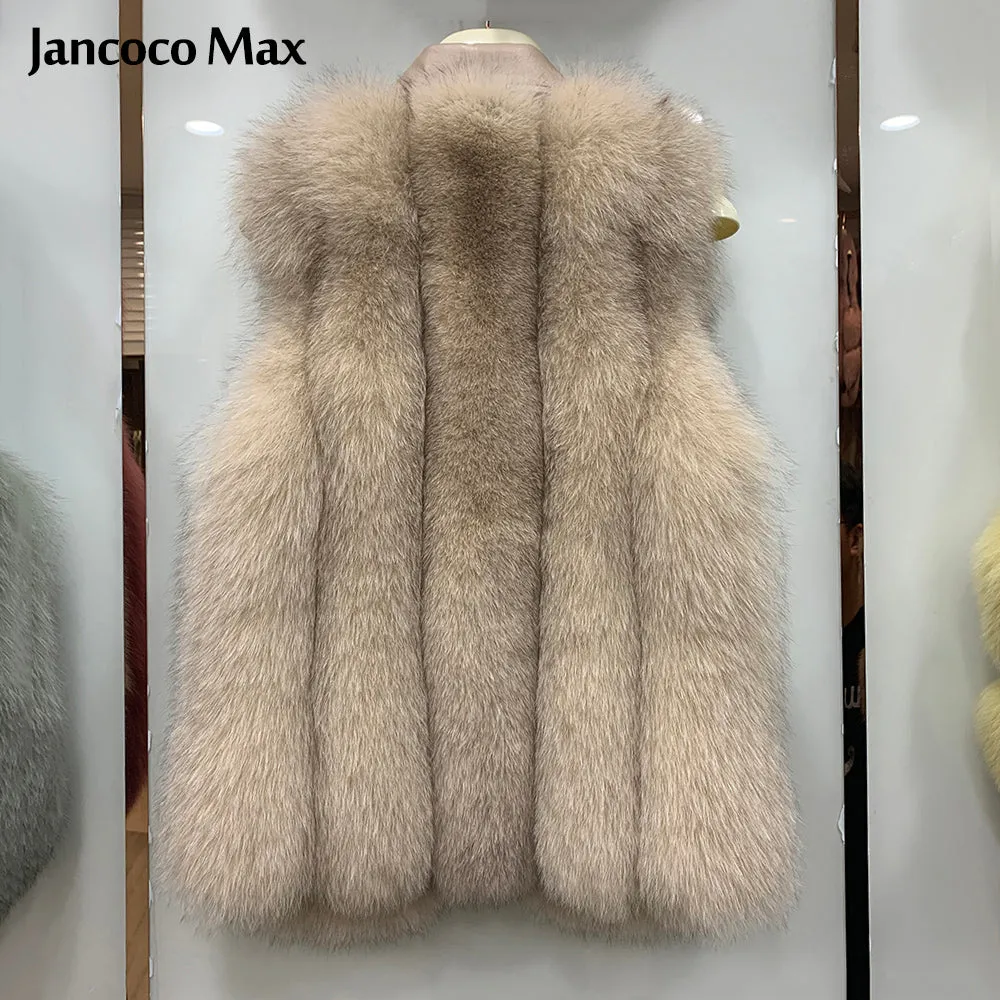 Women Luxury Real Fox Fur Vest Genuine Sheepskin Leather Fur Gilets