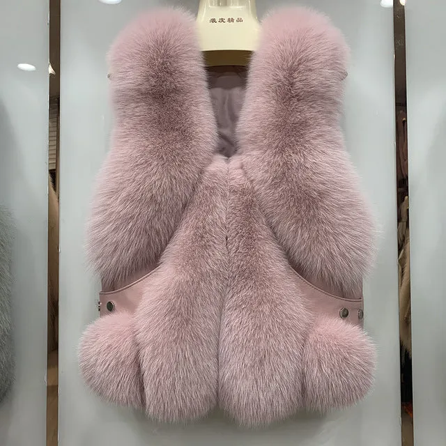 Women Waistcoat Real Fox Fur Gilets Thick Warm Fluffy Fur Sleeveless Coats