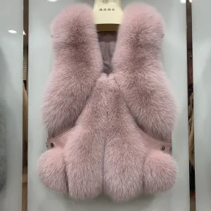 Women Waistcoat Real Fox Fur Gilets Thick Warm Fluffy Fur Sleeveless Coats