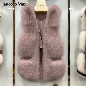 Women Winter Warm Luxury Real Fur Vest Leather Gilet Fashion Waistcoat