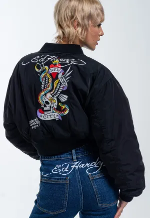 Womens City Night Cropped Bomber Jacket - Black