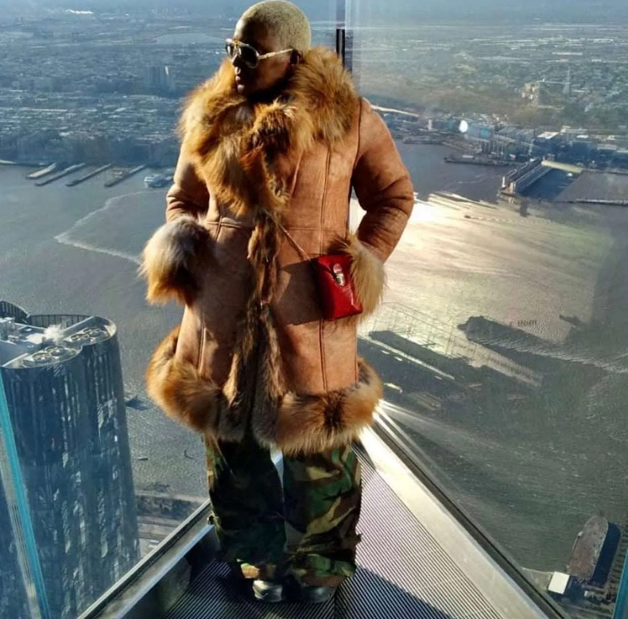 Women's Custom Made Shearling with Red Fox Fur Collar and Trim