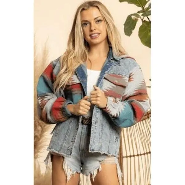 Women's Denim and Aztec jacket with hood