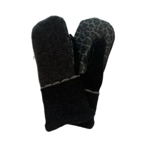 Women's Driving Mittens - Grey with Cheetah Print Micro-Suede Palm - 071 M/L