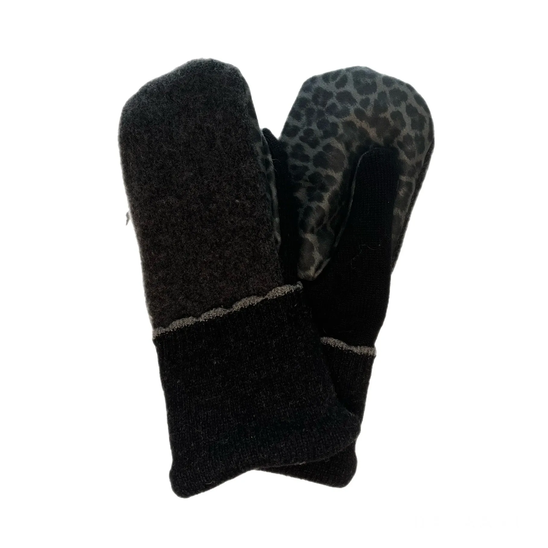 Women's Driving Mittens - Grey with Cheetah Print Micro-Suede Palm - 071 M/L