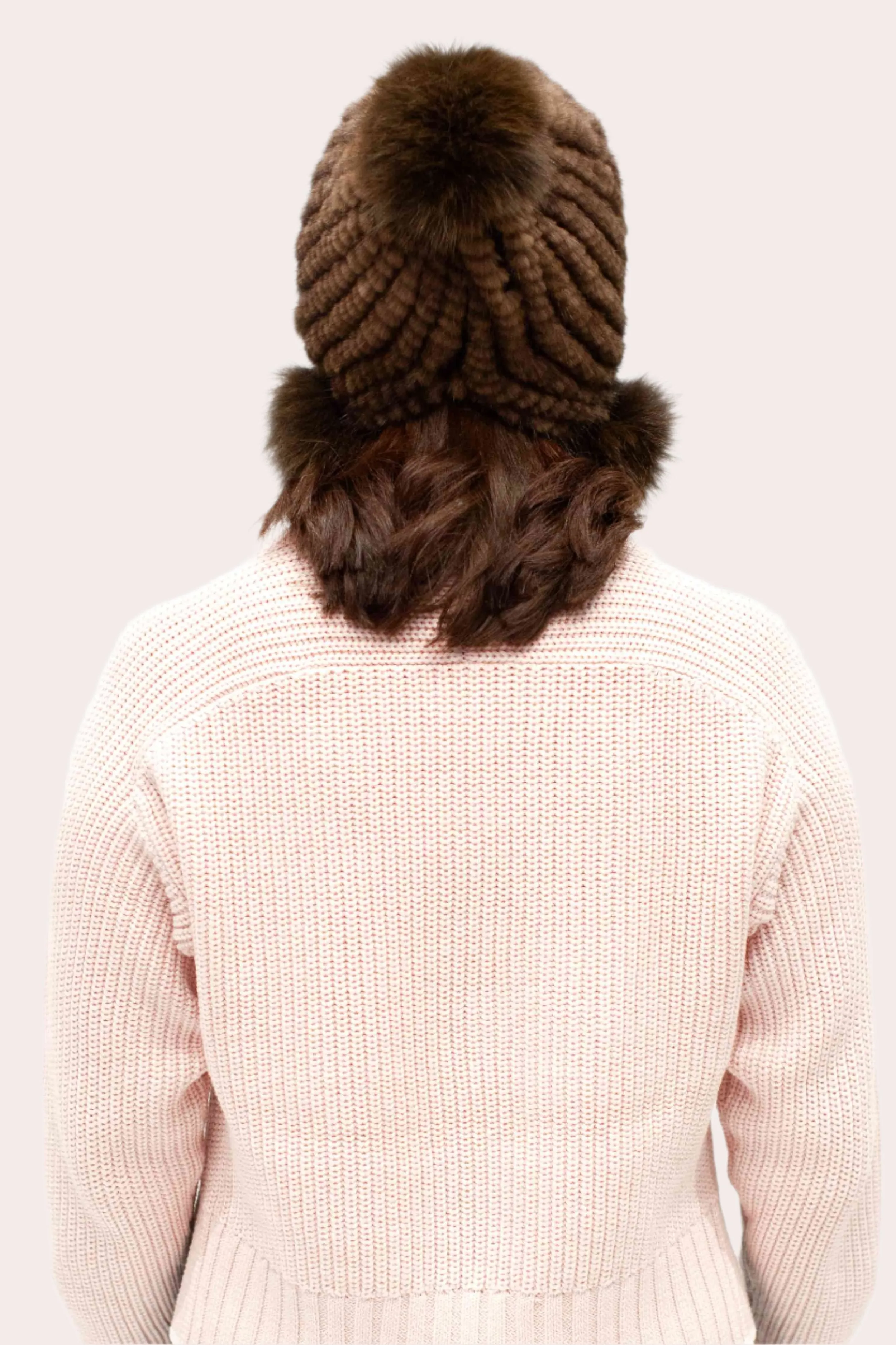 Women's Knitted Mink Fur Beanie with Fox Fur Pom Poms