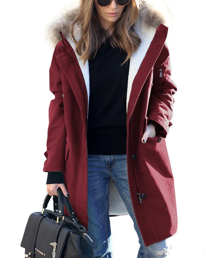 Women's Loose Extended Fur Collar Hooded Overcoats