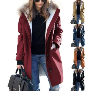 Women's Loose Extended Fur Collar Hooded Overcoats