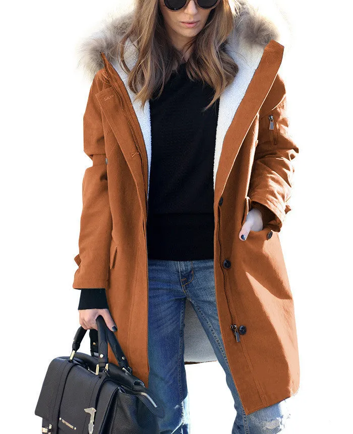 Women's Loose Extended Fur Collar Hooded Overcoats