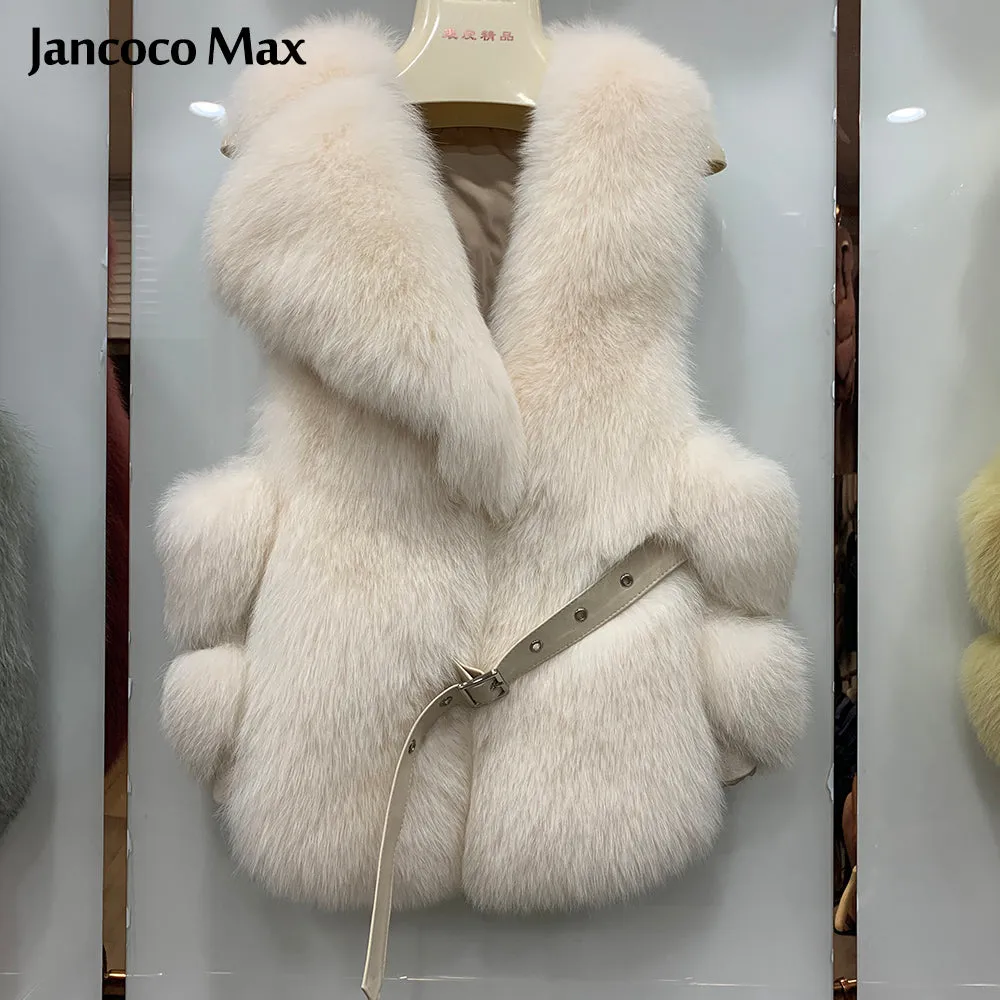 Women's Luxury Real Fox Fur Vest Thick Warm Fur Gilet Fluffy Waistcoat