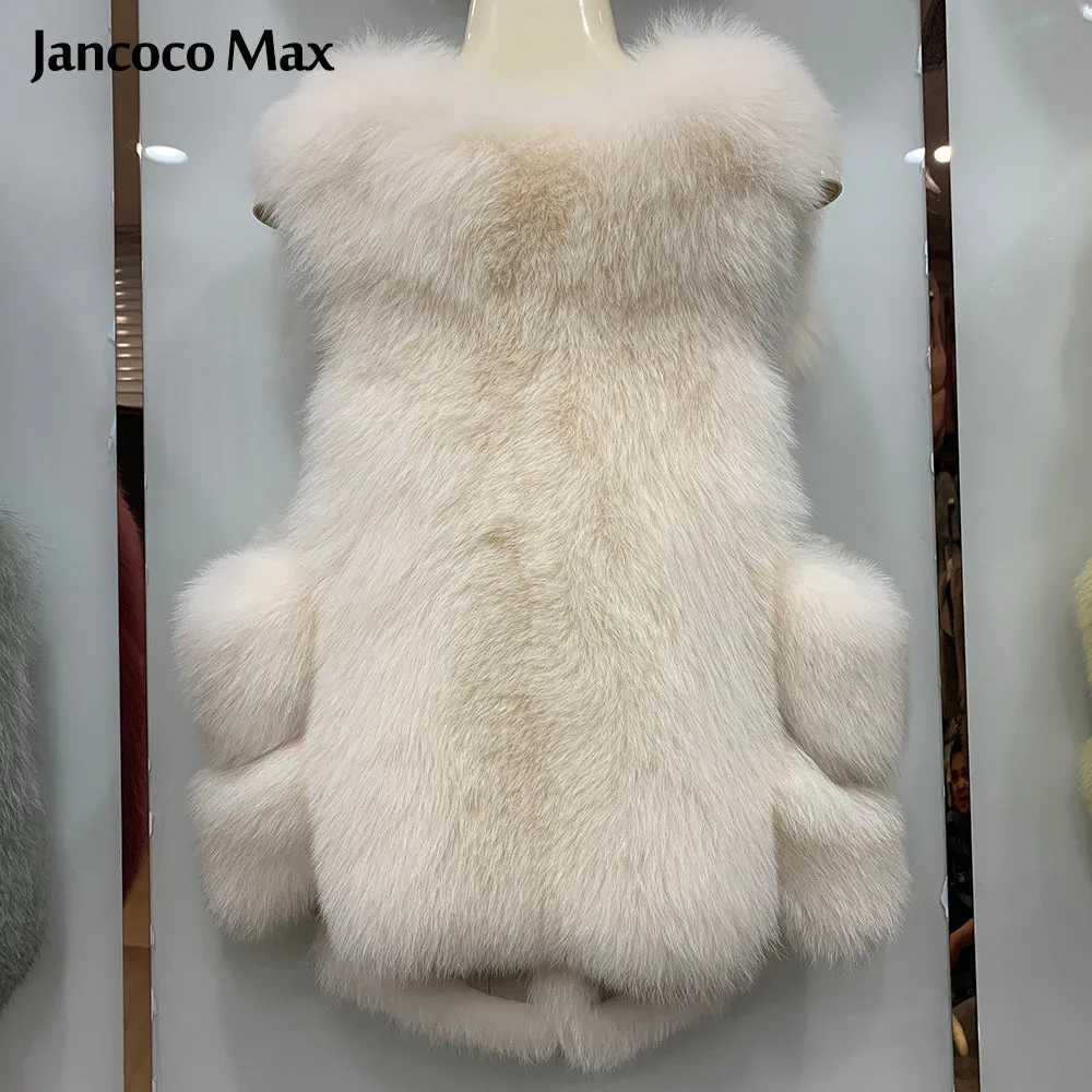 Women's Luxury Real Fox Fur Vest Thick Warm Fur Gilet Fluffy Waistcoat