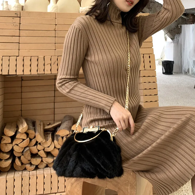 Women's Mink Fur Handbags Soft Clutch Bag Luxury Evening Bags Chain Crossbody Bags Fashion Female Elegant Clip Purse Bag 8802
