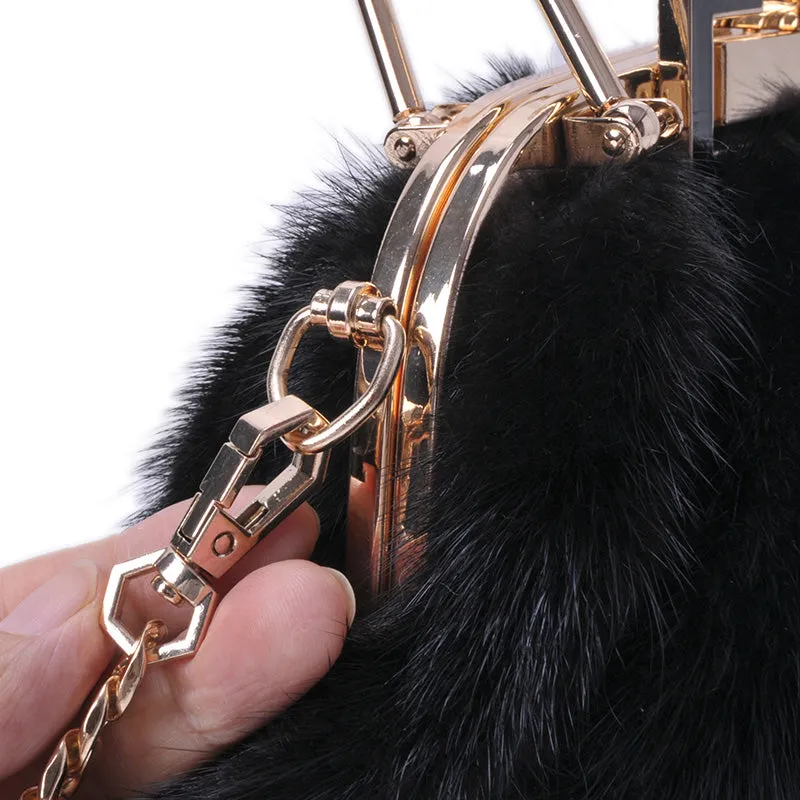 Women's Mink Fur Handbags Soft Clutch Bag Luxury Evening Bags Chain Crossbody Bags Fashion Female Elegant Clip Purse Bag 8802