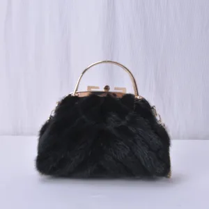 Women's Mink Fur Handbags Soft Clutch Bag Luxury Evening Bags Chain Crossbody Bags Fashion Female Elegant Clip Purse Bag 8802