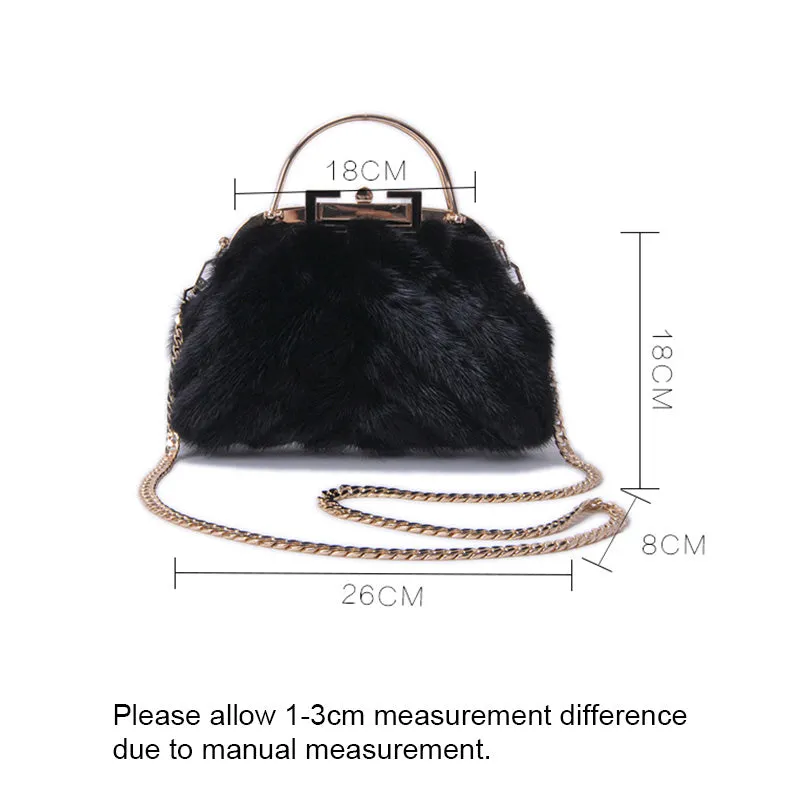 Women's Mink Fur Handbags Soft Clutch Bag Luxury Evening Bags Chain Crossbody Bags Fashion Female Elegant Clip Purse Bag 8802