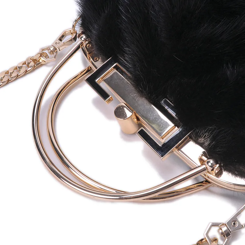Women's Mink Fur Handbags Soft Clutch Bag Luxury Evening Bags Chain Crossbody Bags Fashion Female Elegant Clip Purse Bag 8802