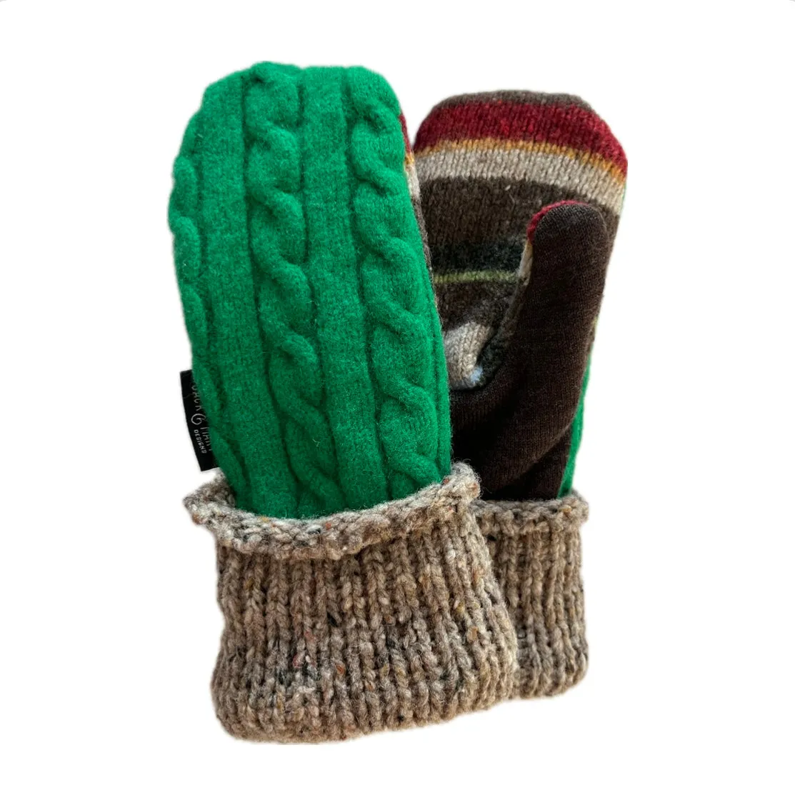 Women's Mittens - Green & Beige - 1513 M/L