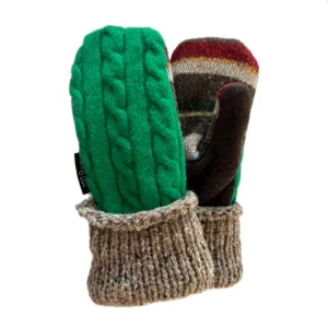 Women's Mittens - Green & Beige - 1513 M/L